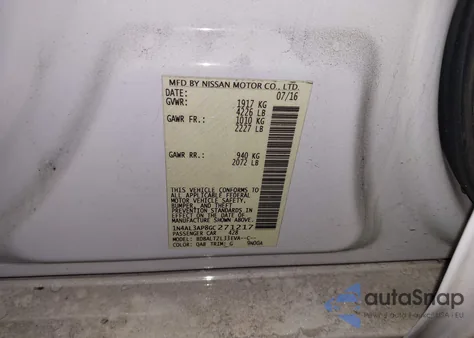 2016 Nissan Altima 2.5 Sl from USA, damaged, VIN 1N4AL3AP8GC271217